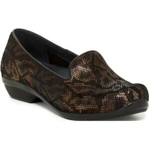 Dansko Olivia Loafers Smoking Slippers Leather Heel Cushion Bronze Snakeskin 8.5